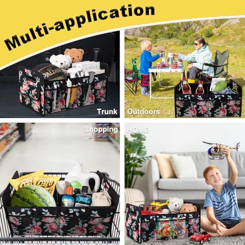 Car Trunk Organizer, Collapsible Car Organizers and Storage Black Floral - Image 6