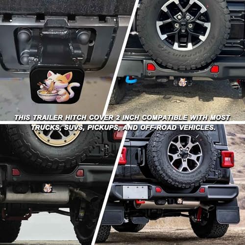 2 Inch Cute Cat Ramen Trailer Hitch Cover Rubber Receiver Tube Plug Cap - Image 5