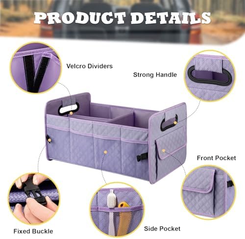 Car Trunk Organizer for SUV, Collapsible Car Storage Organizer Light Purple - Image 3