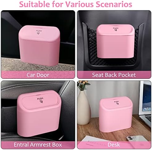 Accmor Car Trash Can with Lid, 2 Pack Pink Mini Vehicle Trash Bin Dustbin - Image 4