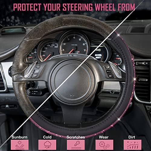 CAR PASS Bling Diamond Leather Steering Wheel Cover, Bling Sparkly Crystal - Image 6