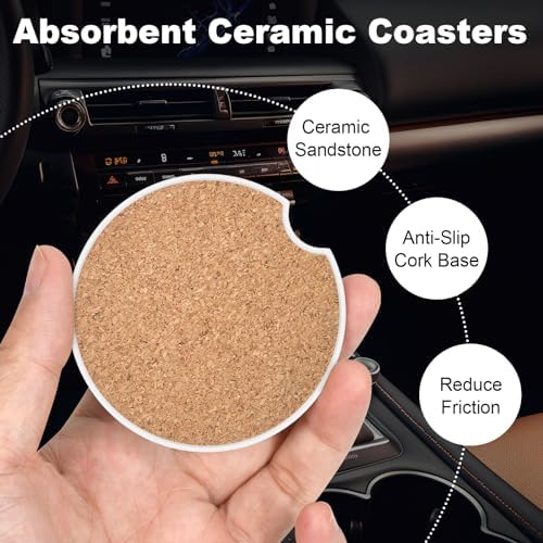 2 Pack Car Cup Holder Coasters, 2.63 Inch Anti Slip Ceramic Absorbent Coaster - Image 4