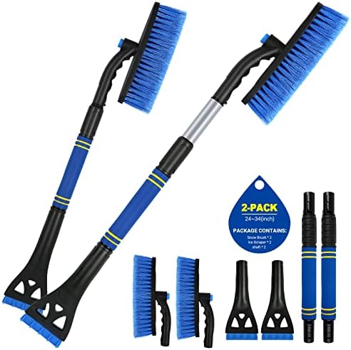 BFONS 2Pack Ice Scrapers for Car Windshield, 2-in-1 Snow Scraper and Snow Brush by BFONS