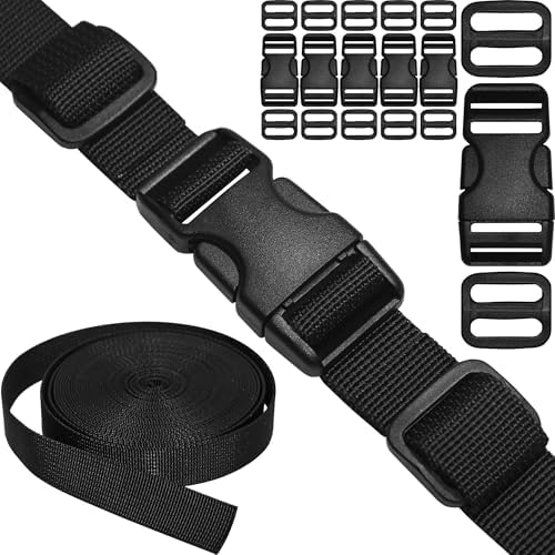 3/4" Straps and Buckles Set: 6 Yard Nylon Webbing 0.75 inch Wide, 6 Pack Side by HISUNTEC