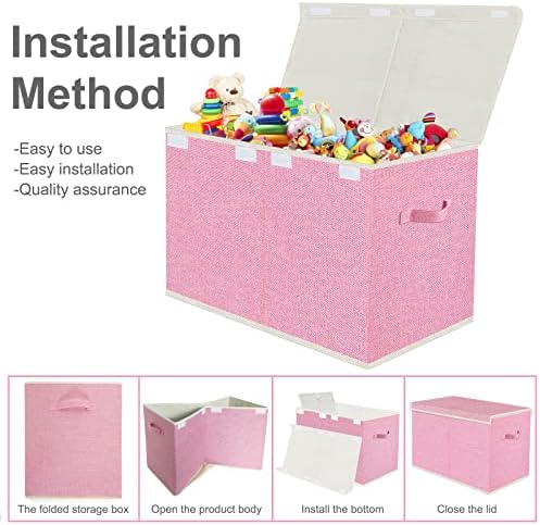 Toy Storage Box with Lid, Collapsible 82L Pink - Image 4