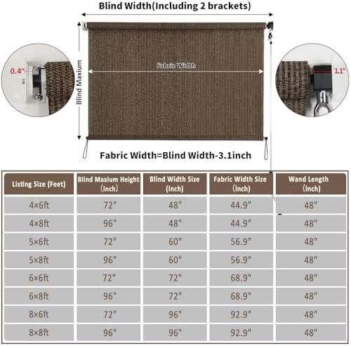 SMONTER Outdoor Sunshade Roller Shade 6'W x 8'H, Exterior Cordless Roll Up - Image 2