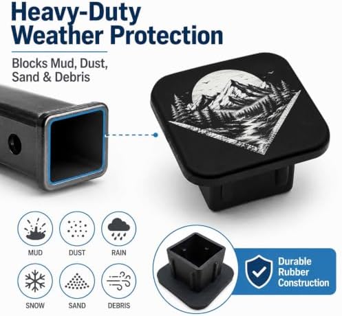 Hitch Cover Receiver Tube Hitch Plug Mountain Range, Tool-Free Install Tow - Image 6