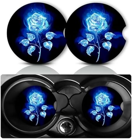 2Pack Blue Rose Car Cup Holder Coaster Neoprene Car Coasters by YGQZYYQ
