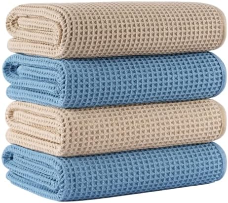 Microfiber Waffle Bath Towels, 4 Pieces, Fast Drying, Lint Free 430 GSM by Unknown
