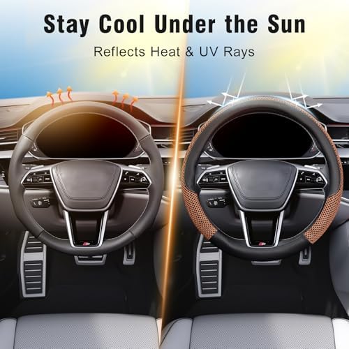 KAFEEK Steering Wheel Cover, Cooling Ice Silk Leather, 15 Inch - Image 4