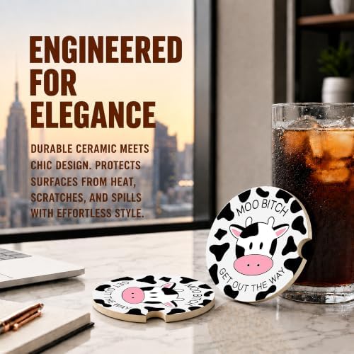 Funny Cow Car Coasters, Moo Get Out The Way Coquette Cup Holders - Image 5