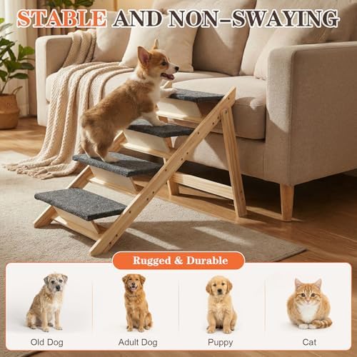 Foldable 4-Step Dog Stairs for Bed, 2-in-1 Dog Steps & Ramp for High Bed Couch - Image 7