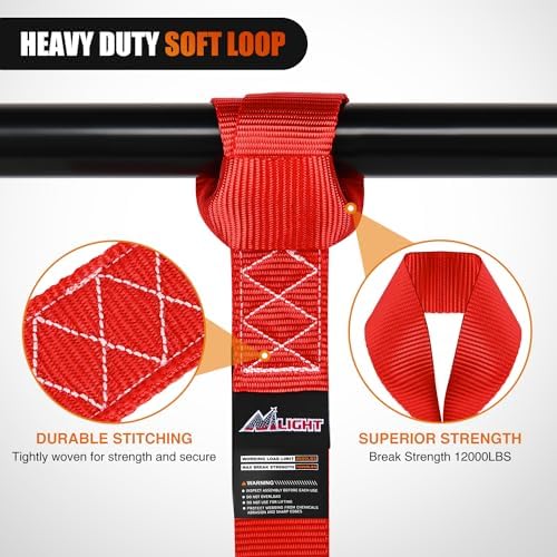 Nilight Soft Loop 1.7"x17" Motorcycle Tie Down Straps 12, 000LBS 8PK Red - Image 3