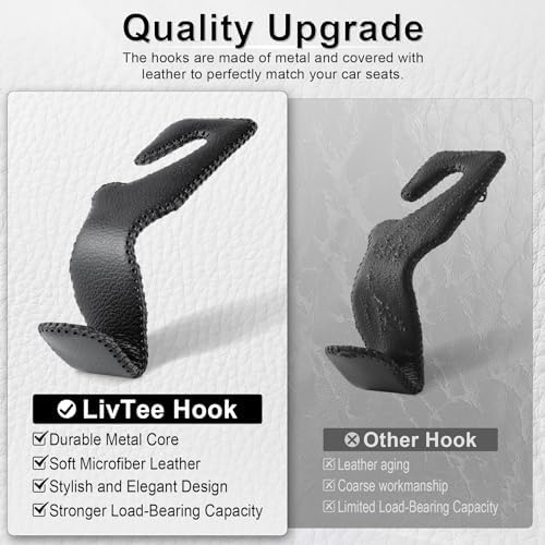 LivTee Headrest Hook for Car, Back Seat Organizer Black Leather Hanger Holder - Image 4