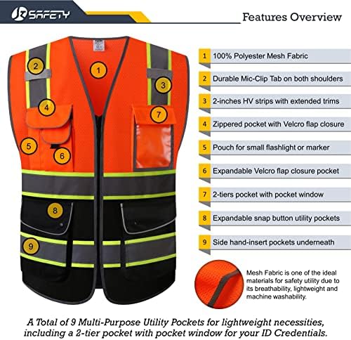 JKSafety Safety Vest for Men Women Reflective Hi Vis JK100 OBlack L - Image 3