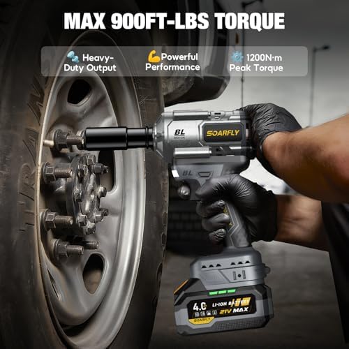SOARFLY Cordless Impact Wrench 1/2", 900 Ft-Lbs, 2x4.0Ah Batteries - Image 3
