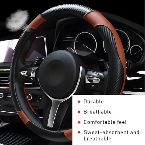 povtii Car Steering Wheel Cover, 15 Inch Leather Breathable Auto Steering Wheel - Image 4