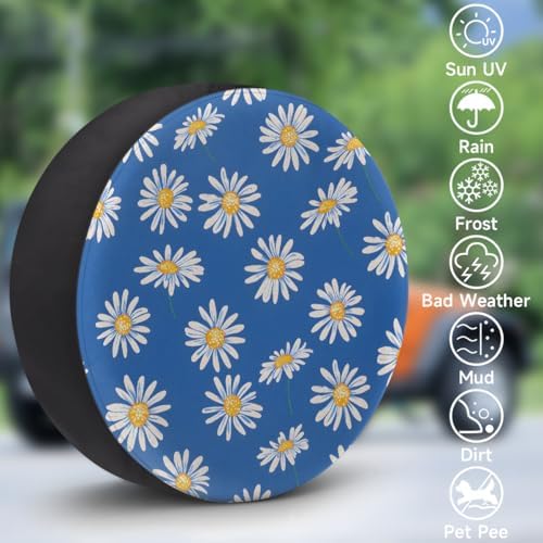 Flowers Blue Daisy Spare Tire Cover Waterproof Dust-Proof Spare Wheel Covers - Image 3