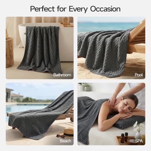 REDKISS Charcoal Gray Microfiber Bath Towels Lagre, 2 Pack - Image 6