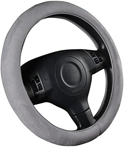 CAR PASS Car Steering Wheel Cover, 14.5-15 Inch Gray Faux Suede Universal - Image 3