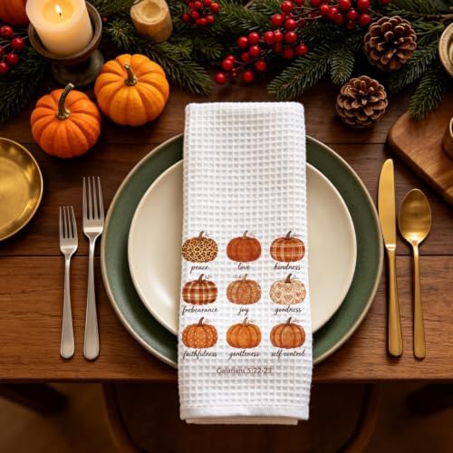 Christian Fall Kitchen Towel, Fruit Of The Spirit Pumpkin Gift Dish Towel - Image 5