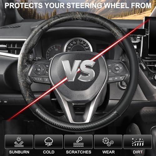 SEG Direct Steering Wheel Cover 14"-14.25" Heavy-Duty Black Carbon Pattern - Image 4