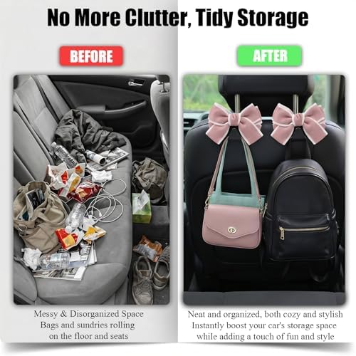 2 Pack Cute Bow Car Seat Headrest Hooks, Purse Hook - Image 4
