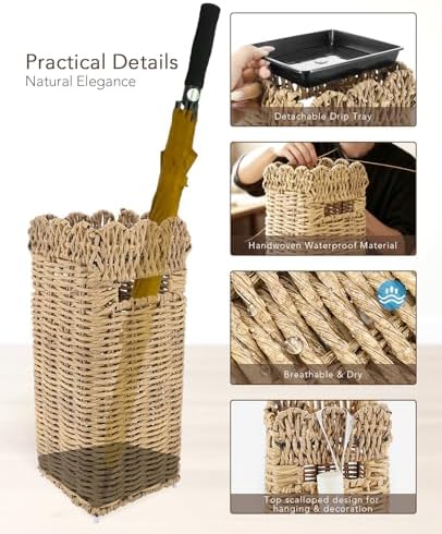 AceList Woven Umbrella Stand for Entryway, PE Rattan - Image 2