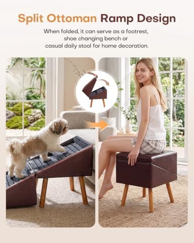 2 in 1 Foldable Ottoman Dog Ramp Faux Leather Dog Stairs - Image 2