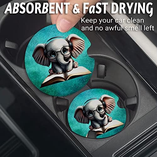Yonlevres Car Coasters for Cup Holders, Elephant Glasses, 2 Pack - Image 2