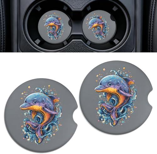 Car Cup Holder Ceramic Coasters 2 Pack, 2.56 in Anti Slip Absorbent Coaster by Rueneaj