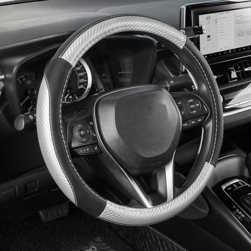 SEG Direct Car Steering Wheel Cover 15.5"-16" Silver Carbon Fiber Pattern by SEGDirect