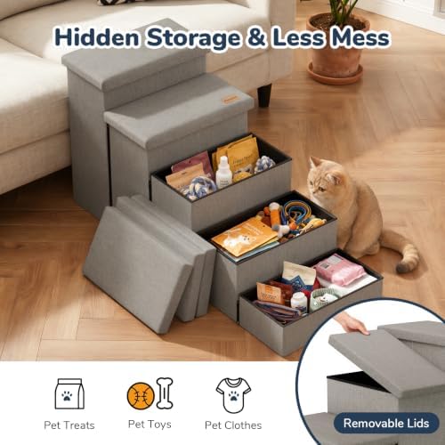 5-Step Wide Dog Stairs with Storage 23" H, Non-Slip Sturdy Pet Steps - Image 4