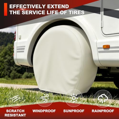 Explore Land Tire Covers 4 Pack Fit Tire Diameters 29-31.75 inch, Off White - Image 4