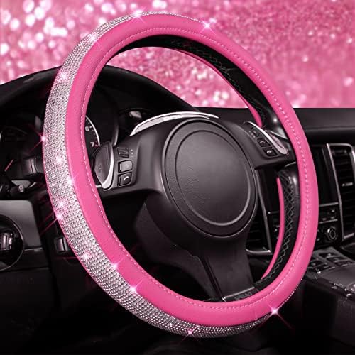 CAR PASS Diamond Pink Leather Steering Wheel Cover, by CARPASS