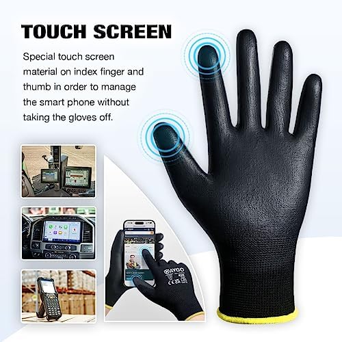 KAYGO Safety Work Gloves, PU Coated, 2-Finger Touchscreen - Image 2