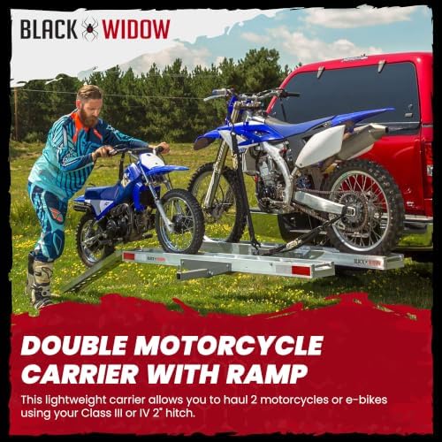 Black Widow Aluminum Double Motorcycle Hitch Carrier, 600 lb, 2 in Hitch - Image 2