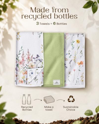 3pcs Double-Sided Waffle Kitchen Towels, Fresh Flowers - Image 2