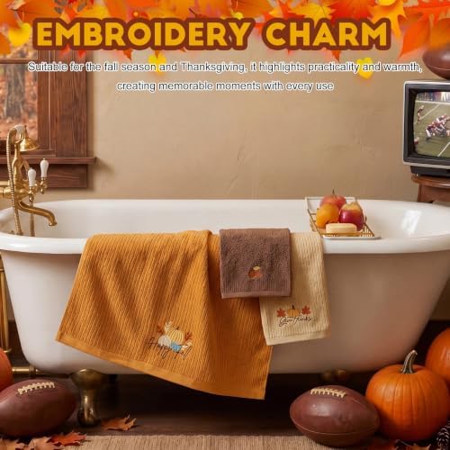 Peryiter 3 Pack Fall Pumpkin Decorative Bath Towel Set - Image 6