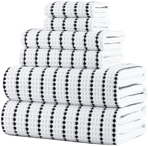 POLYTE 430 GSM Poly Blend Microfiber Quick Dry Waffle Bath Towel Set of 6 by Polyte