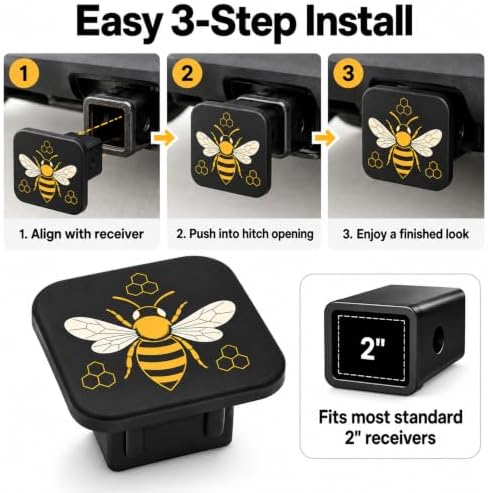 Bee and Honeycomb Trailer Hitch Cover, 2 Inch Rubber Receiver Plug - Image 6