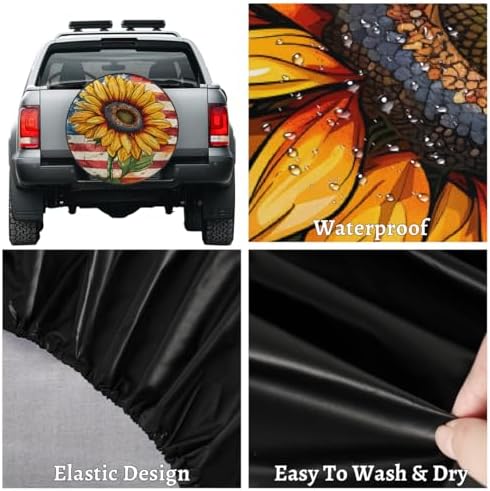 Spare Tire Cover for RV Trailer, American Flag Sunflowers Flower Waterproof Sun - Image 4
