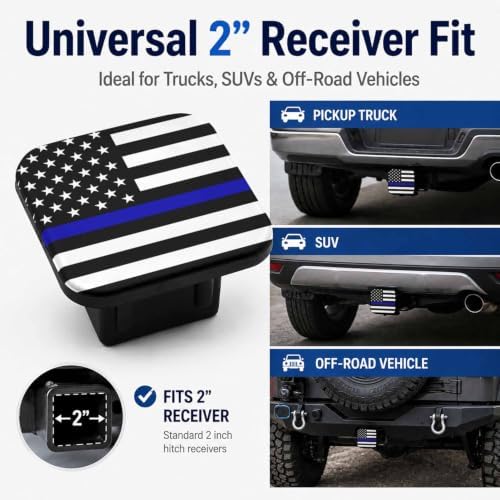 2" Hitch Cover Thin Blue Line American Flag Rubber Towing Hitch Covers Hitch - Image 4