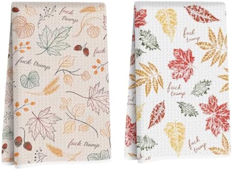 Fall Maple Leaf Trump Kitchen Towels Funny Gifts by Lovdazzles