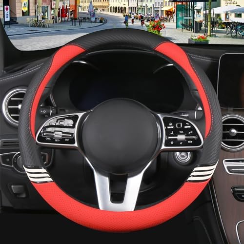 15 inch Cute Leather Steering Wheel Cover Black and Red - Image 2