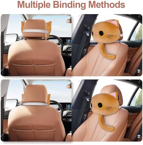 Yellow Cat Car Headrest Pillow Cartoon Car Seat Pillow Cat Neck Support Plush - Image 4