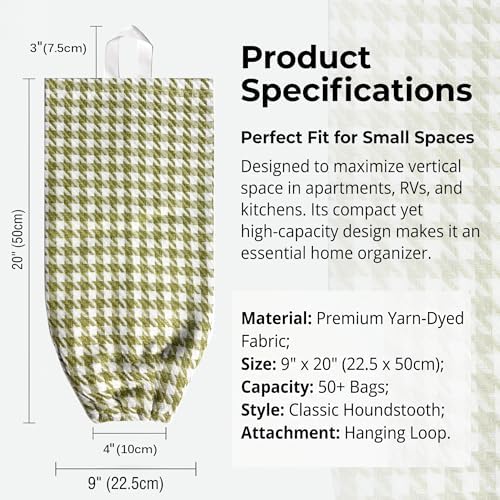 Plastic Bag Holder, Wall Mount Grocery Bag Dispenser, Yarn-dyed Houndstooth - Image 3