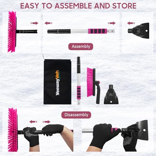 YeewayVeh 39in Car Snow Brush Ice Scraper 360° Rotating, Magenta Pink - Image 7