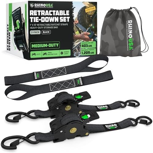 Rhino USA Retractable Ratchet Straps - 1in x 10ft by RhinoUSAInc