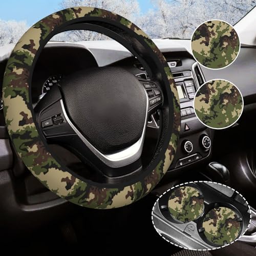 Green Camo Camouflage Steering Wheel Cover by Olemier